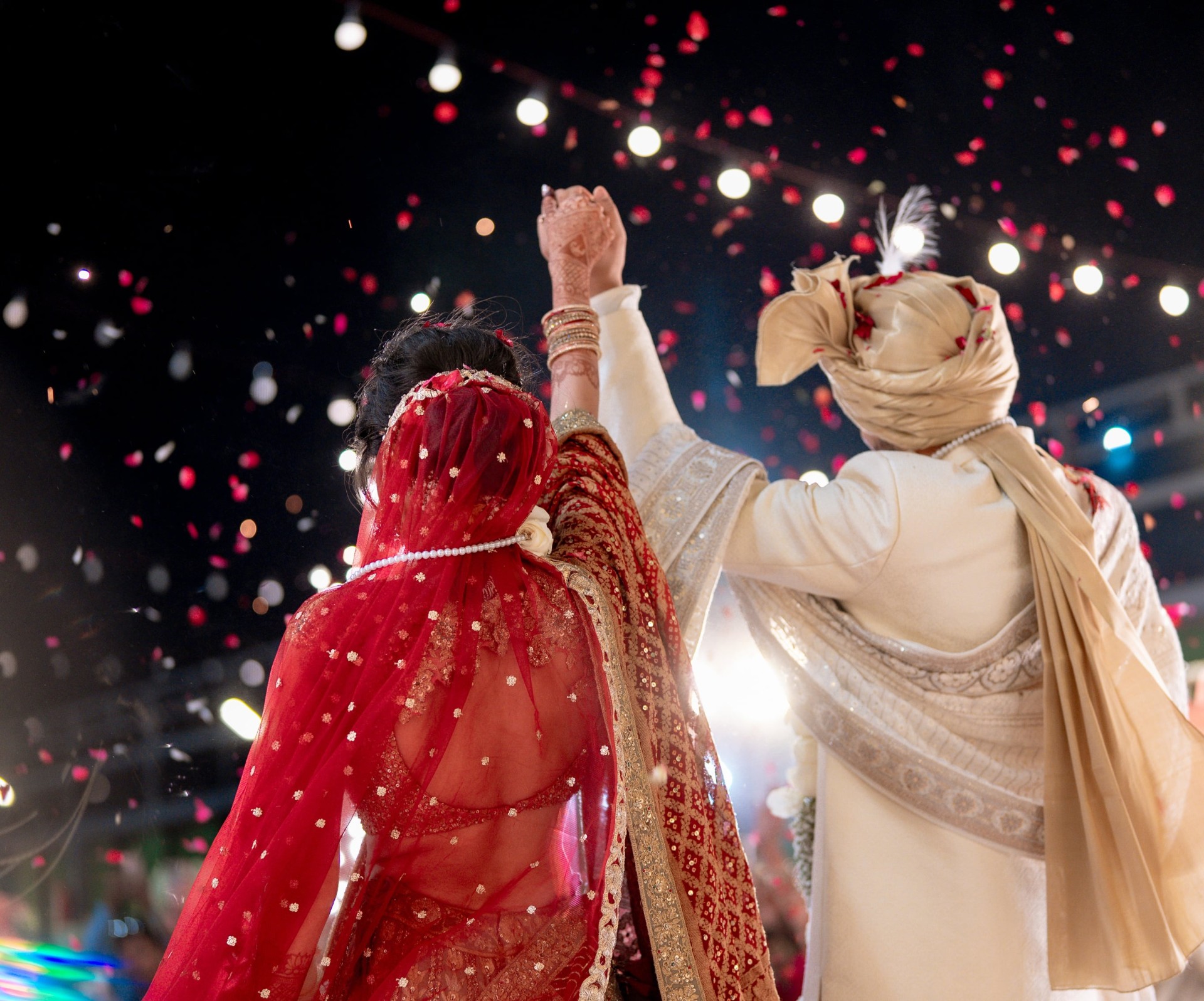 Bride and groom celebrating